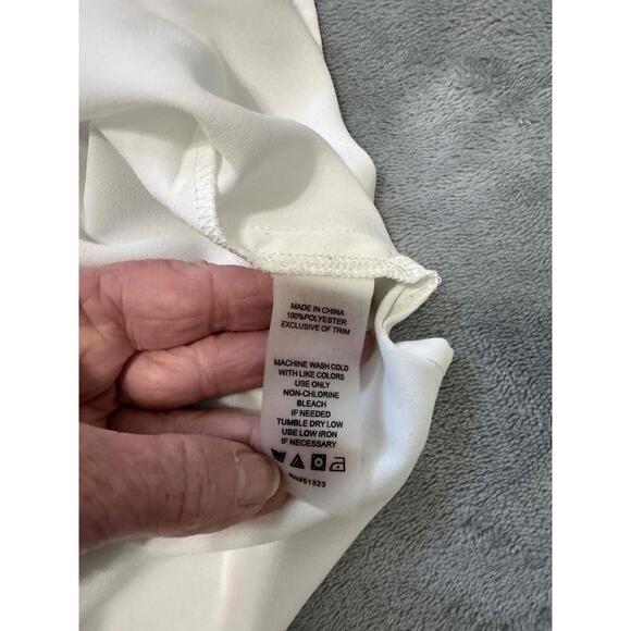 White Long Sleeves Lace Up Front Peasant Blouse Feminine Relaxed Fit Womens M - Picture 5 of 7